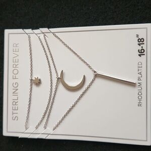 Sterling Forever Crescent & Bar Multi Layer Necklace